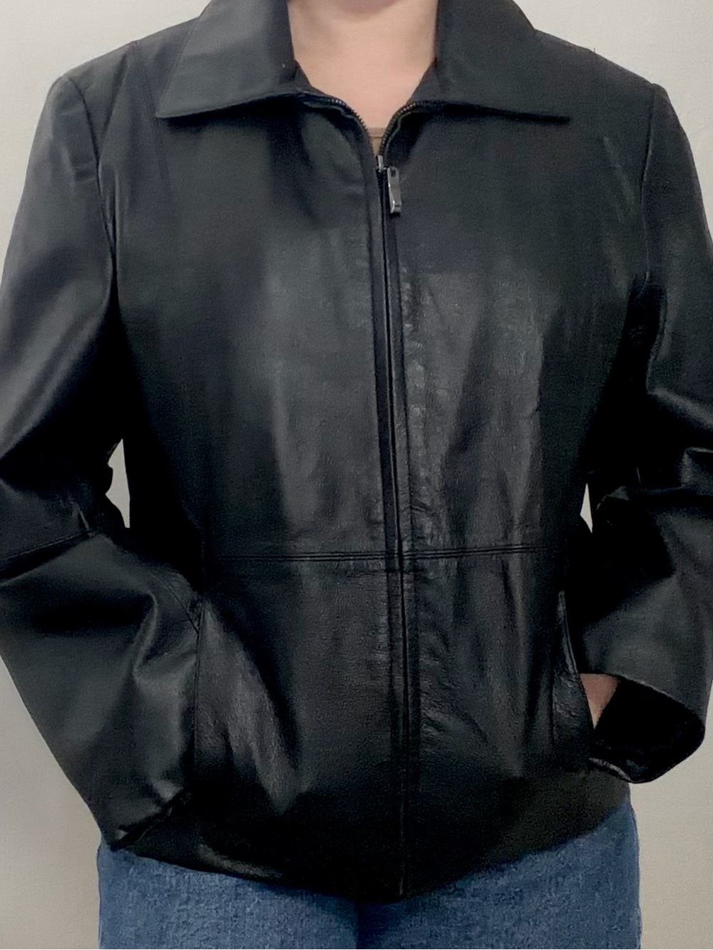 Classic Black Leather Zip-Front Jacket vintage